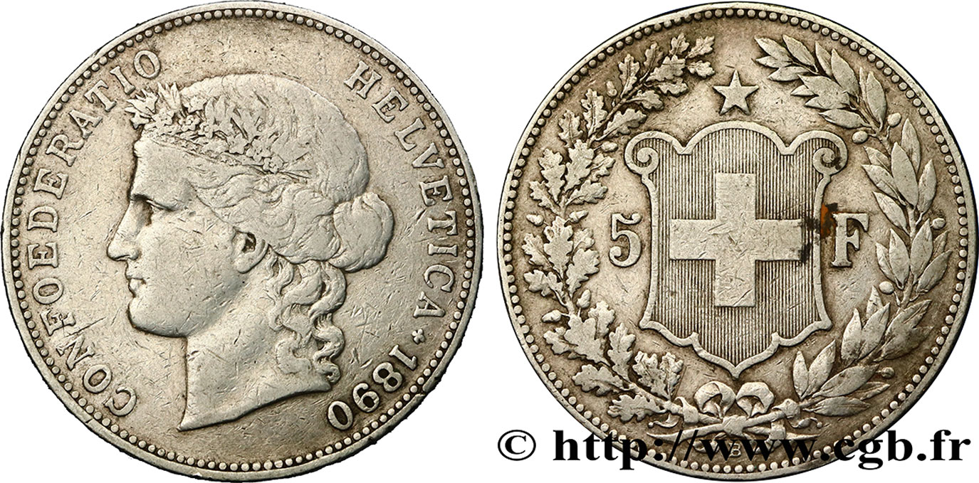 SCHWEIZ 5 Francs Helvetia 1890 Berne fSS 