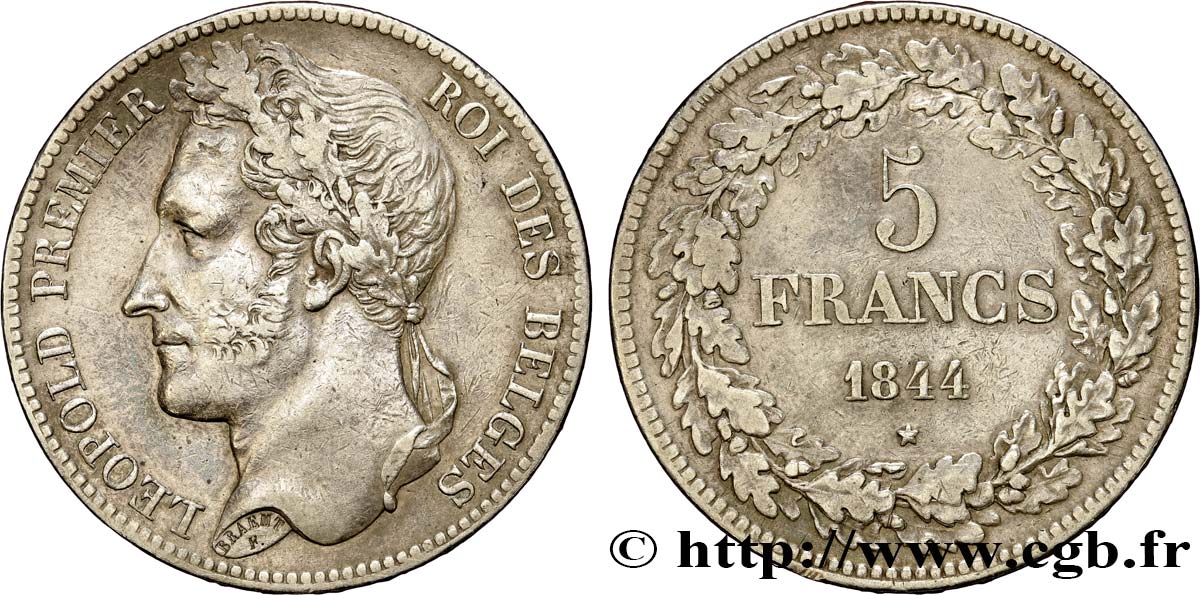 BELGIUM - KINGDOM OF BELGIUM - LEOPOLD I 5 Francs
 1844  XF 