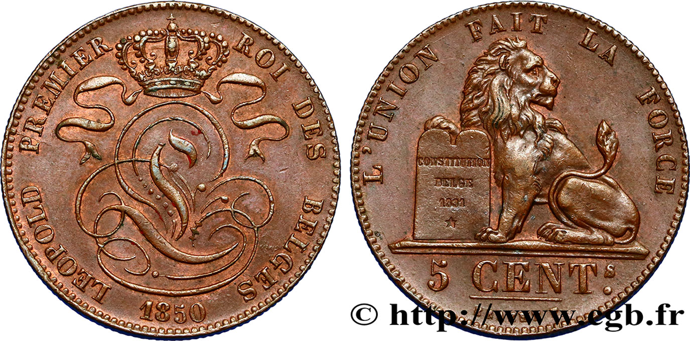 BELGIO 5 Centimes Léopold Ier 1850  SPL 
