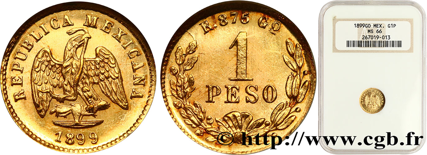MEXIQUE Peso or 1899 Guanajuato FDC66 NGC