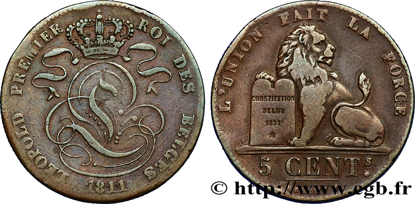 BELGIUM 5 Centimes Léopold Ier 1811(1841)  VF 