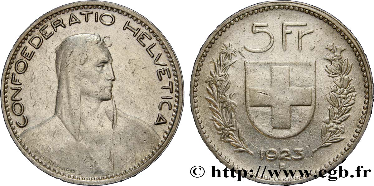 SCHWEIZ 5 Francs berger 1923 Berne SS 