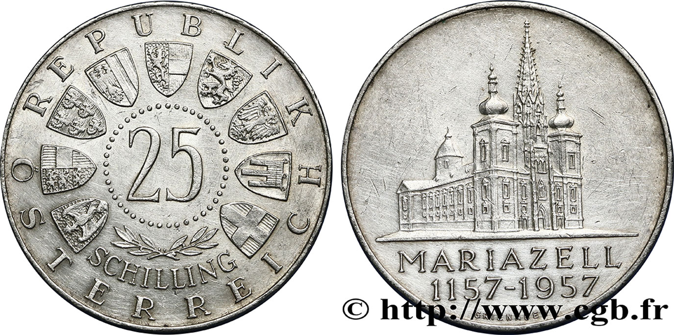 AUSTRIA 25 Schilling 800e anniversaire de Mariazell 1957  AU 