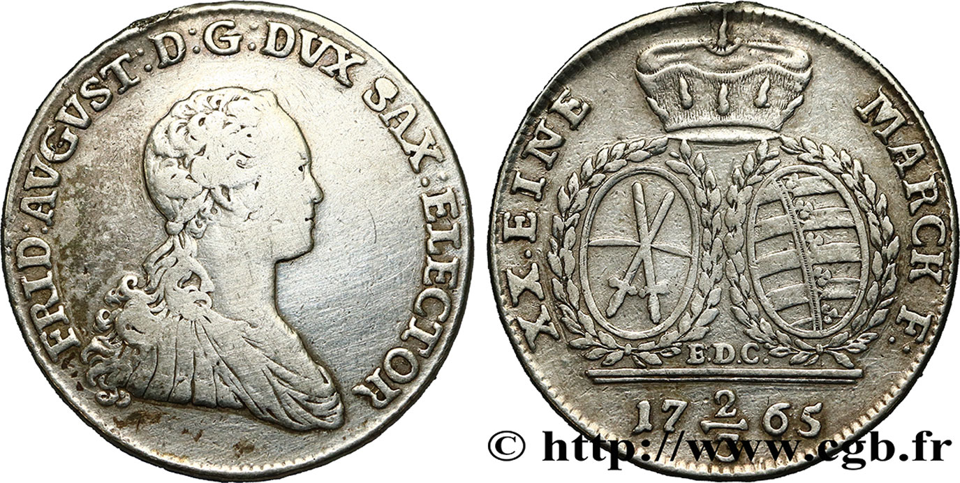 GERMANIA - SASSONIA 2/3 Thaler Frédéric-Auguste III 1765 Dresde q.BB/BB 