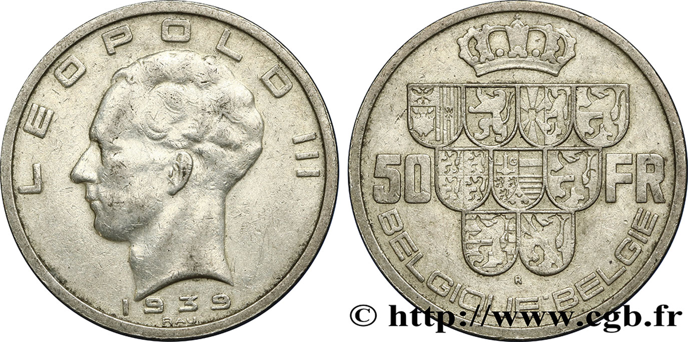 BÉLGICA 50 Francs Léopold III légende Belgique-Belgie tranche position B 1939  MBC 