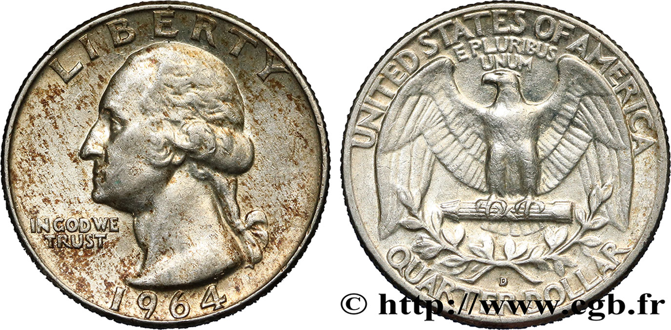 ESTADOS UNIDOS DE AMÉRICA 1/4 Dollar Georges Washington 1964 Philadelphie EBC 