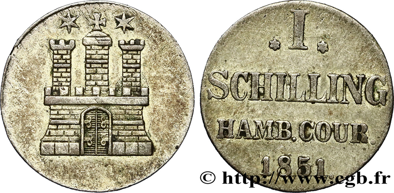 GERMANY - HAMBURG FREE CITY 1 Schilling 1851  AU 