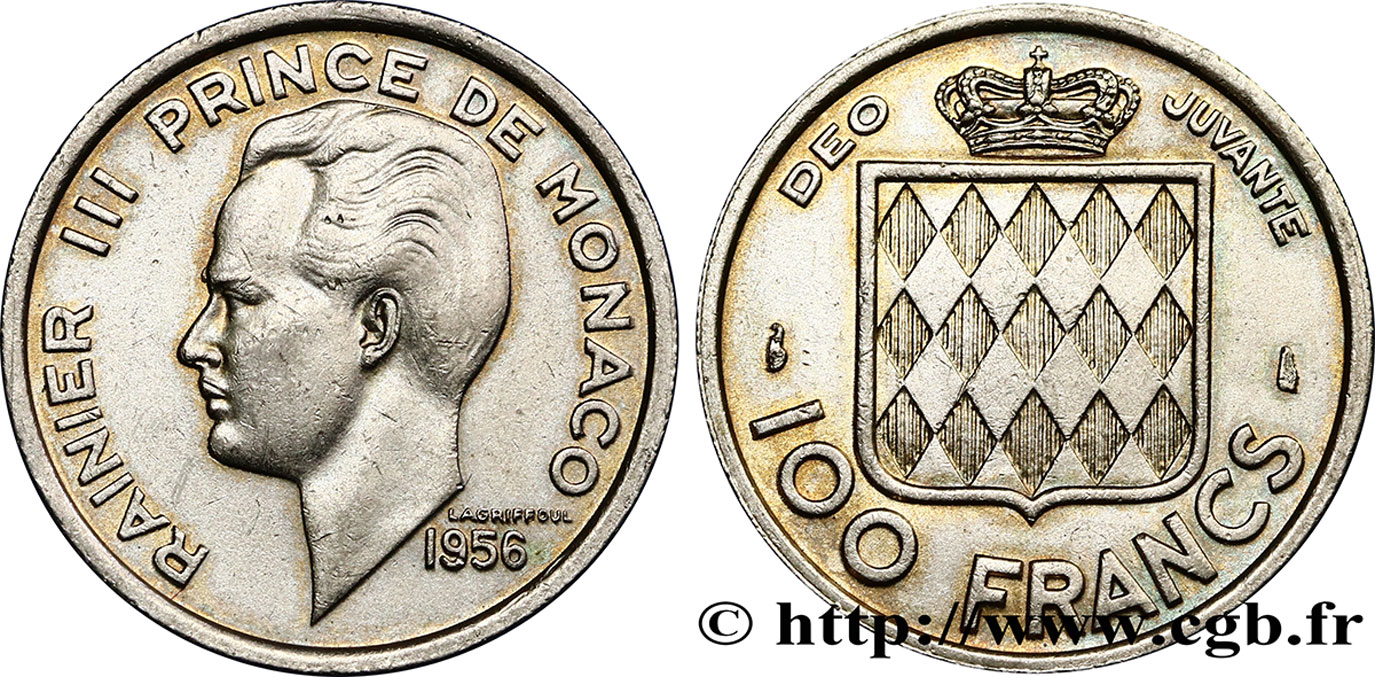 MONACO 100 Francs Rainier III / écu 1956 Paris EBC 