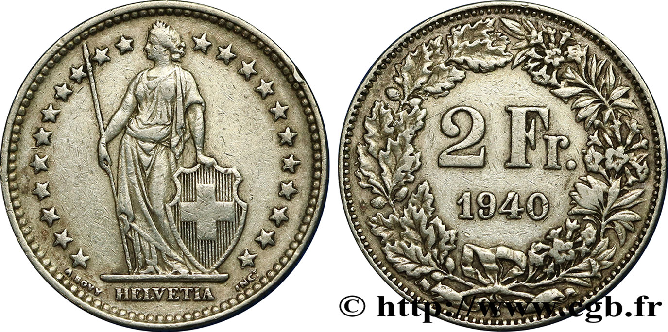 SUISSE 2 Francs Helvetia 1940 Berne TTB 