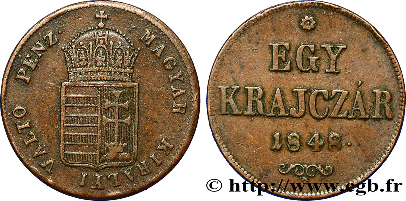 HUNGARY 1 Krajczar monnayage de la guerre d’indépendance 1848  XF 