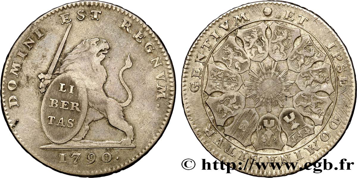 BELGIUM - UNITED STATES OF BELGIUM Lion d’argent ou pièce de 3 florins 1790 Bruxelles VF 