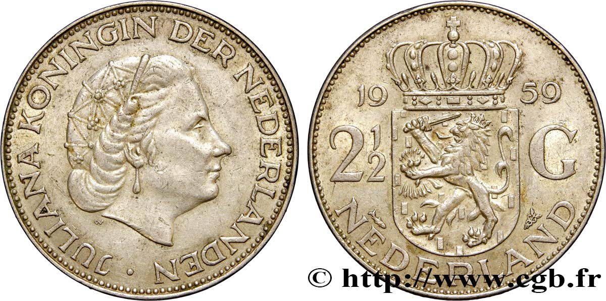 PAESI BASSI 2 1/2 Gulden Juliana 1959 Utrecht SPL 