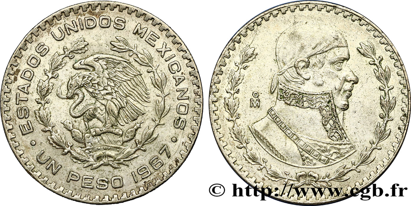 MEXICO 1 Peso Jose Morelos y Pavon / aigle 1967 Mexico XF 
