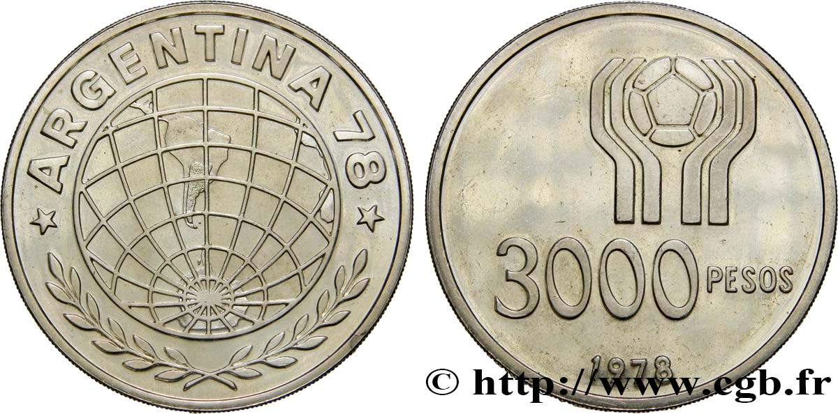 ARGENTINIEN 3000 Pesos Coupe du Monde de Football 1978  VZ 