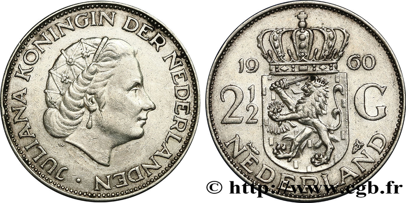 PAYS-BAS 2 1/2 Gulden Juliana 1960 Utrecht SUP 