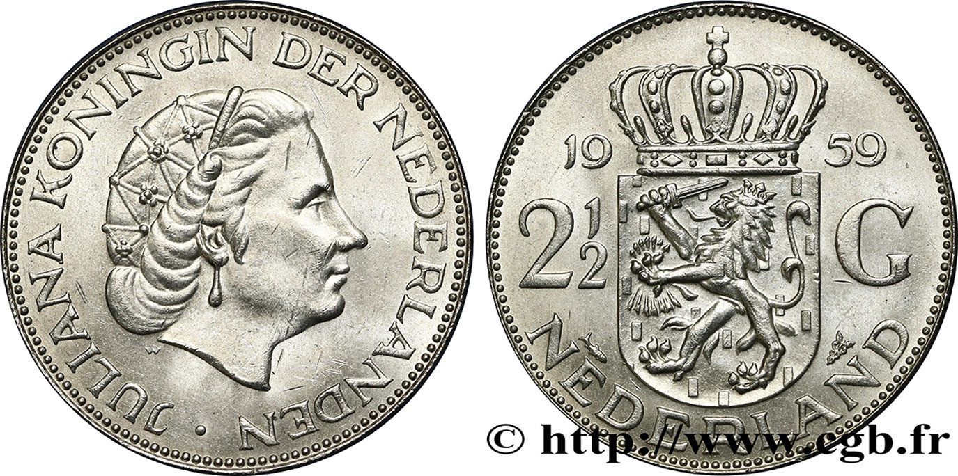 PAESI BASSI 2 1/2 Gulden Juliana 1959 Utrecht SPL 