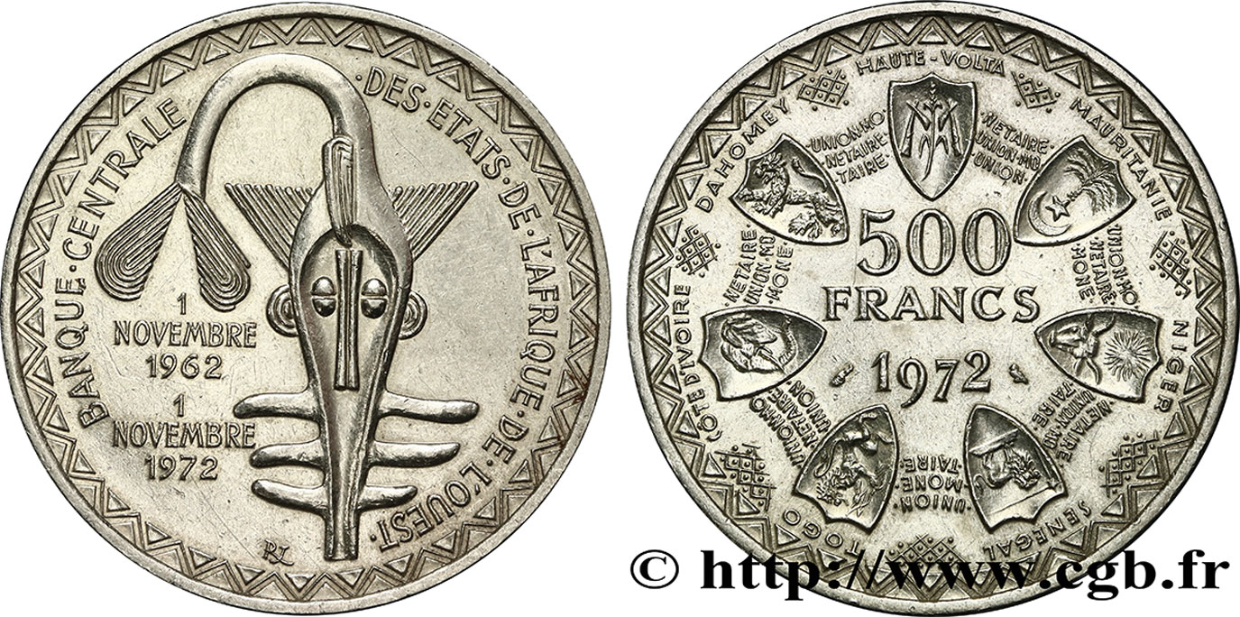 WESTAFRIKANISCHE LÄNDER 500 Francs BCEAO 1972 Paris VZ 