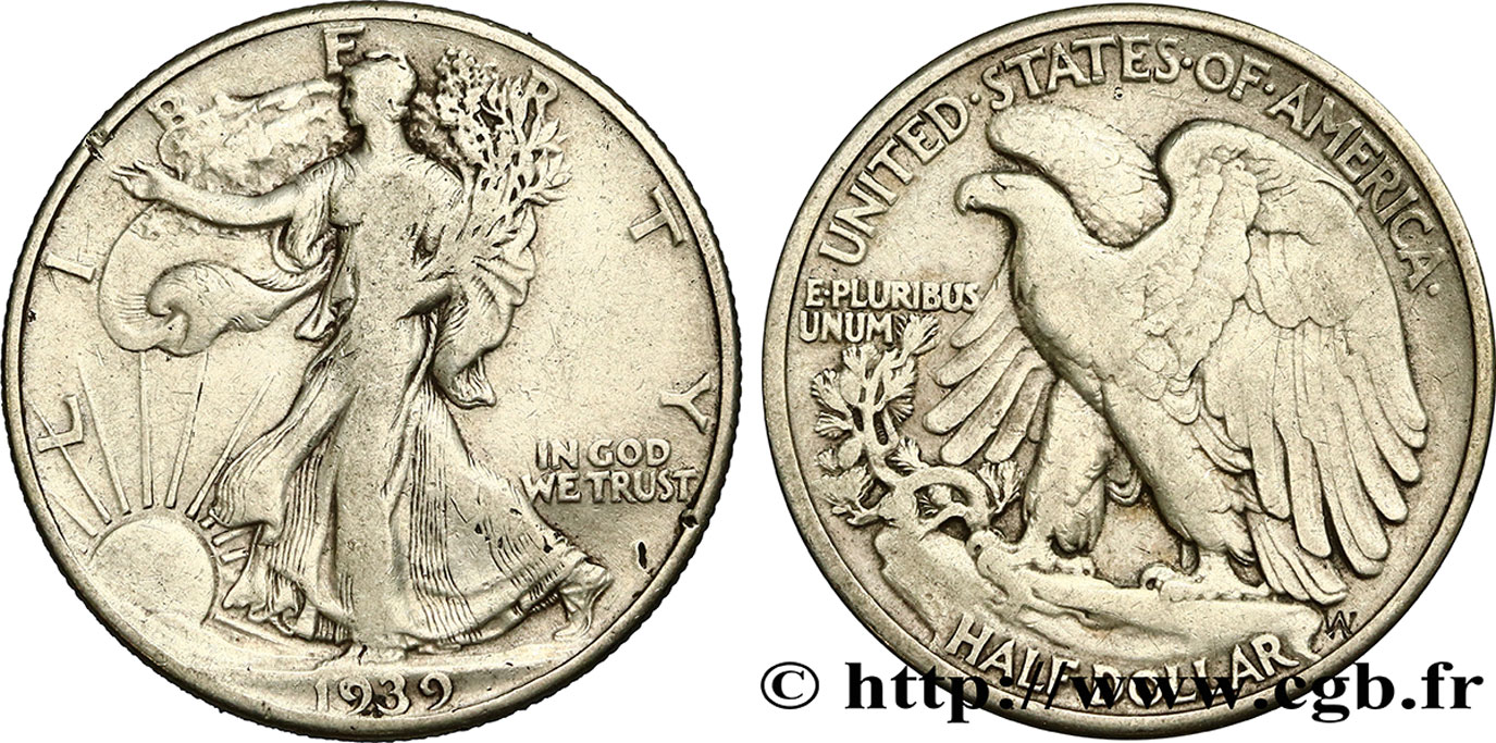ÉTATS-UNIS D AMÉRIQUE 1/2 Dollar Walking Liberty 1939 Philadelphie TB 