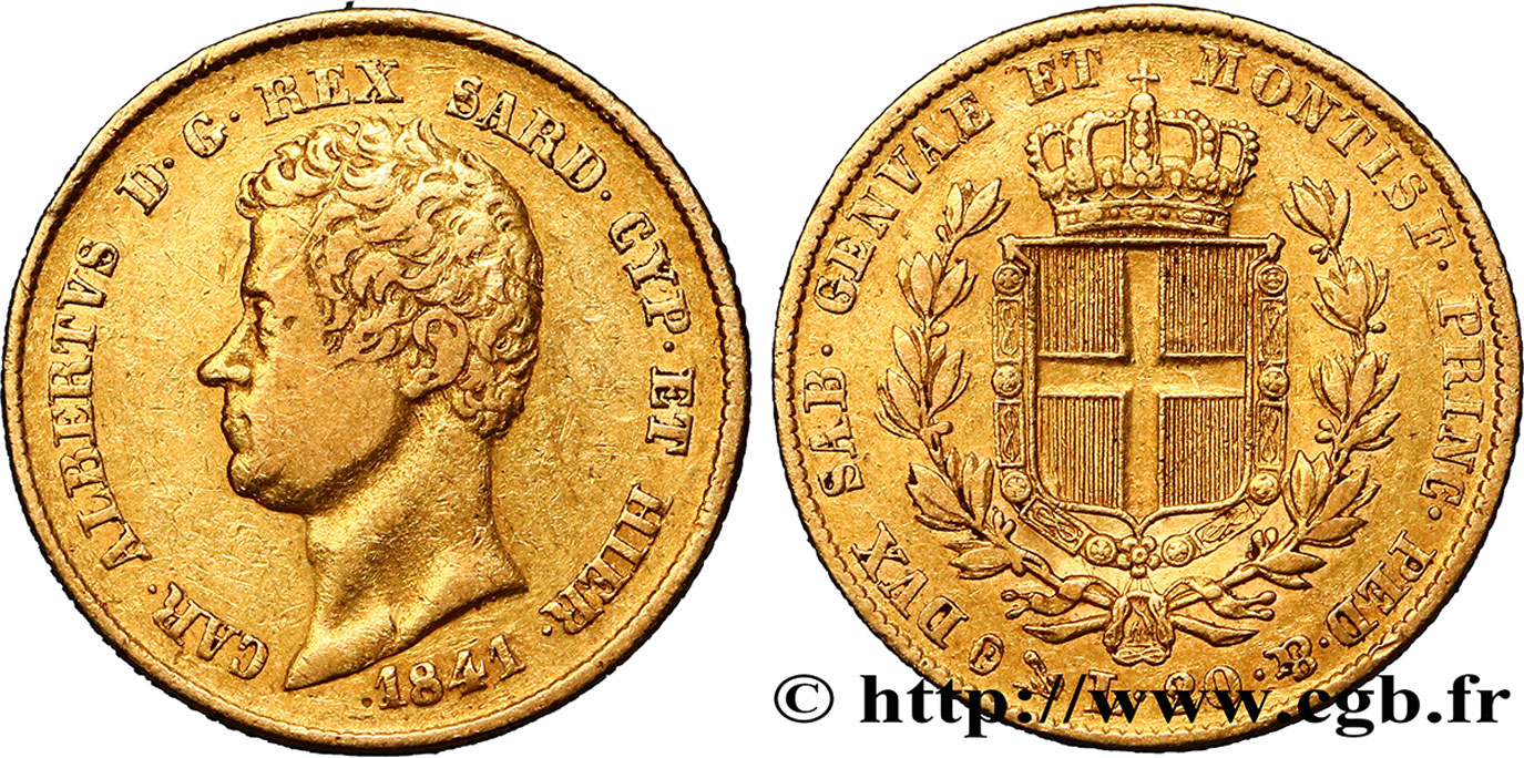 ITALY - KINGDOM OF SARDINIA 20 Lire Charles-Albert 1841 Gênes VF 