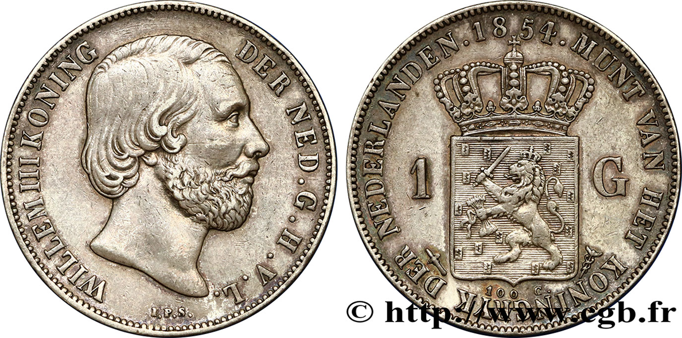 PAíSES BAJOS 1 Gulden Guillaume III 1854 Utrecht EBC 