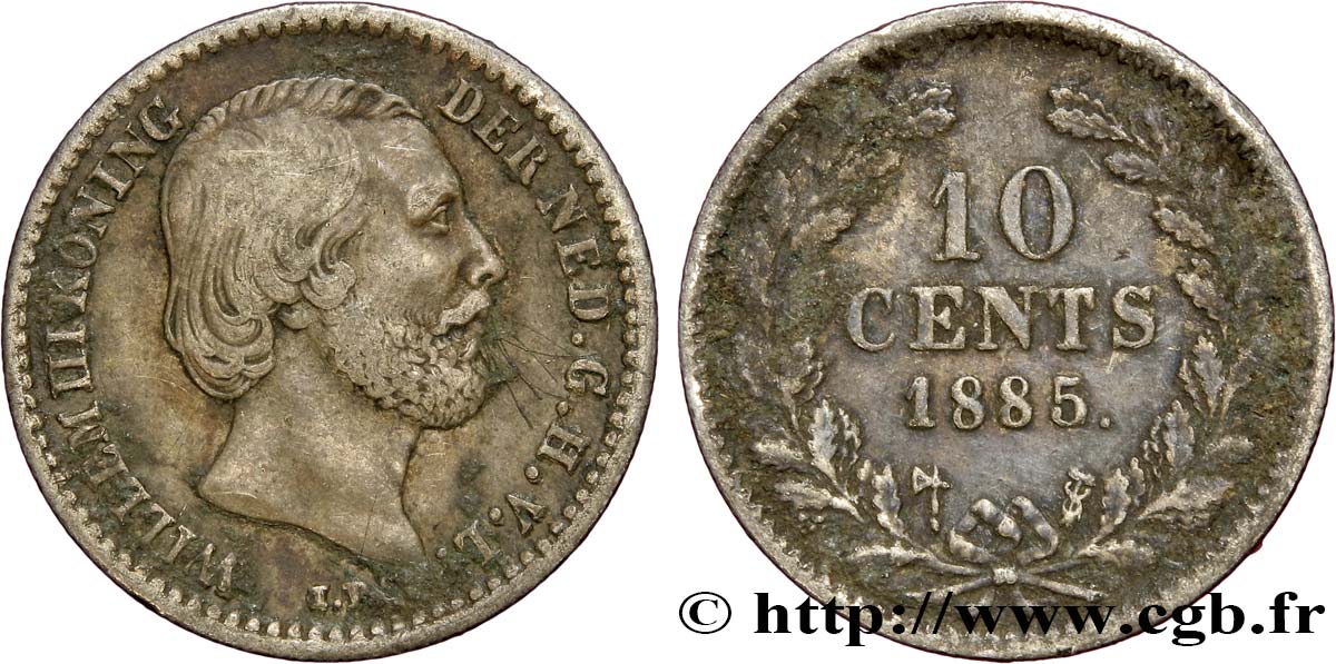 PAESI BASSI 10 Cents Guillaume III 1885 Utrecht BB 