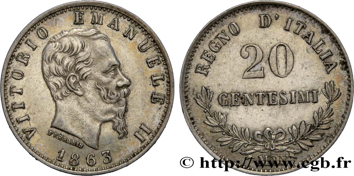 ITALIE 20 Centesimi Victor Emmanuel II 1863 Milan TTB+ 