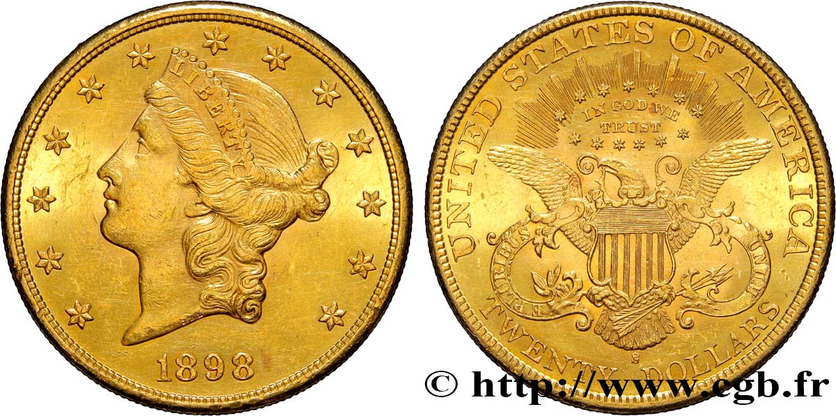STATI UNITI D AMERICA 20 Dollars  Liberty  1898 San Francisco SPL/MS 