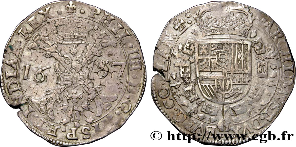 SPANISH NETHERLANDS - COUNTY OF FLANDERS - PHILIP IV Patagon 1657 Bruges VF 