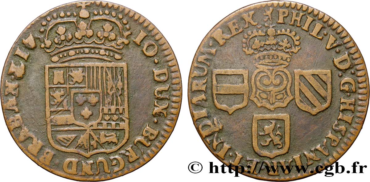 BELGIUM - SPANISH NETHERLANDS 1 Liard de Namur pour Philippe V d’Espagne 1710 Namur XF 