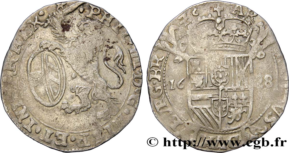 SPANISH NETHERLANDS - DUCHY OF BRABANT - PHILIP IV Escalin au lion 1628 Maastricht VF 