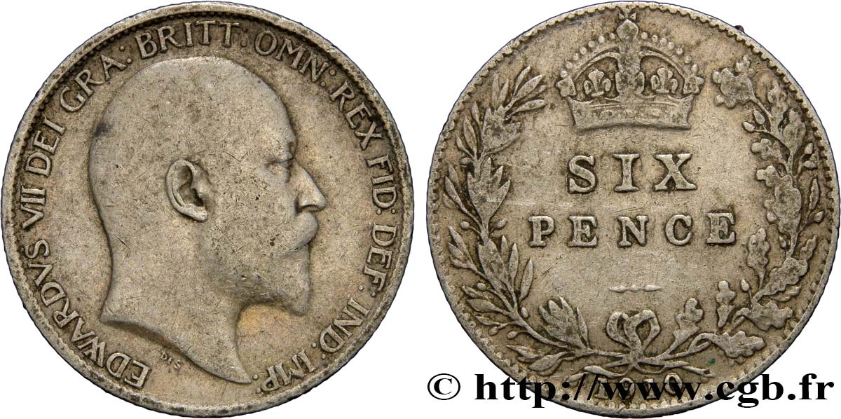 UNITED KINGDOM 6 Pence Edouard VII / blason 1910  XF 