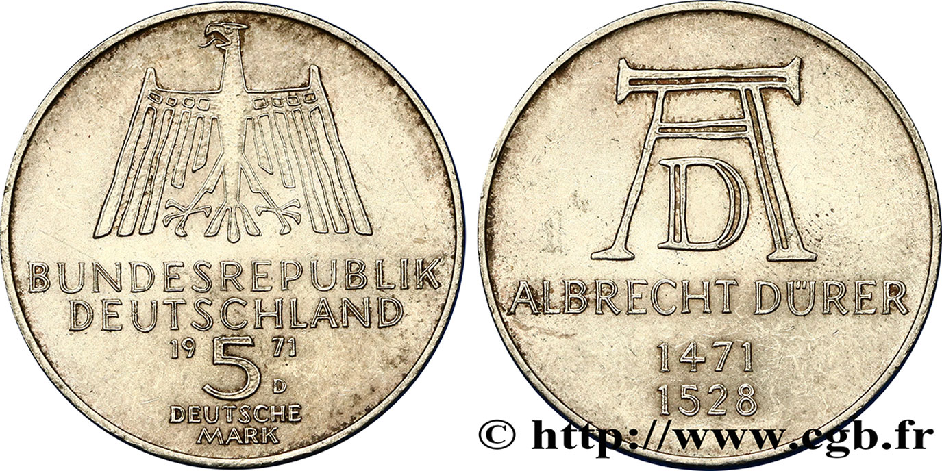 ALEMANIA 5 Mark / Albrecht Dürer 1971 Munich EBC 