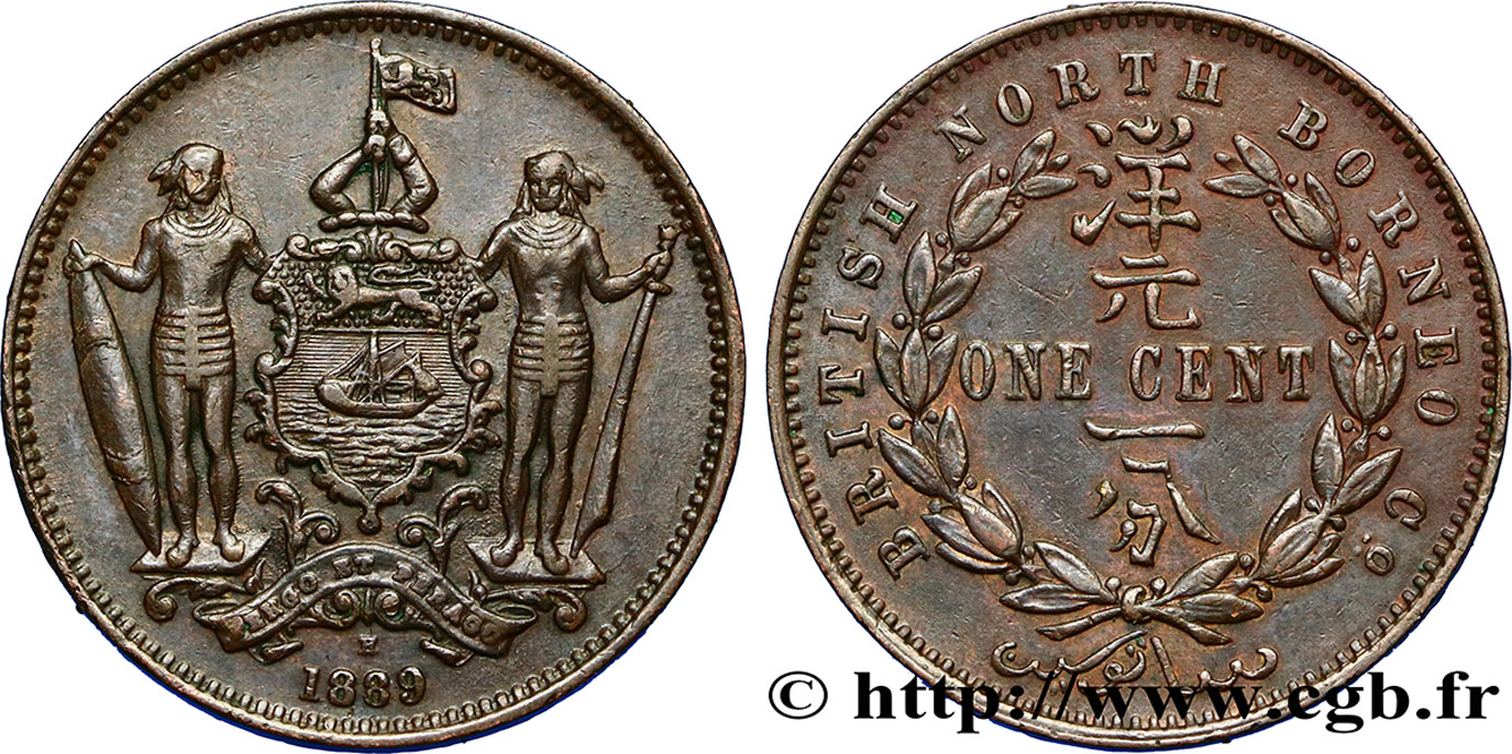 MALAYSIA - BRITISH NORTH BORNEO 1 Cent Compagnie britannique du Nord-Bornéo 1889 Birmingham XF 