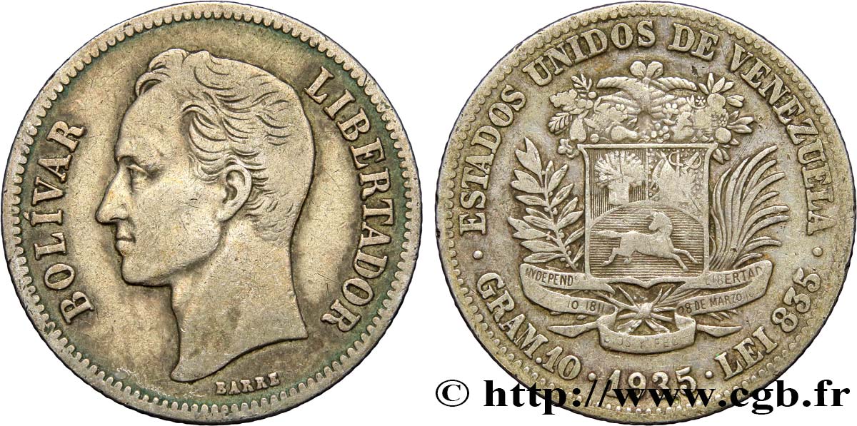 VENEZUELA 2 Bolivares Simon Bolivar 1935 Philadelphie q.BB 