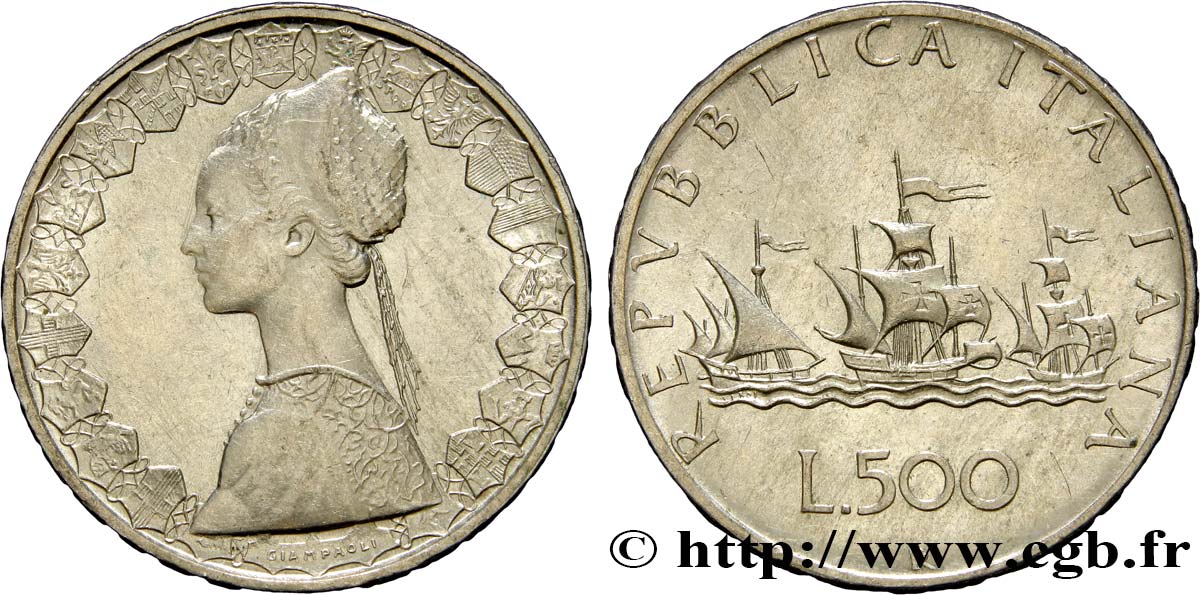 ITALIA 500 Lire “caravelles” 1959 Rome EBC 