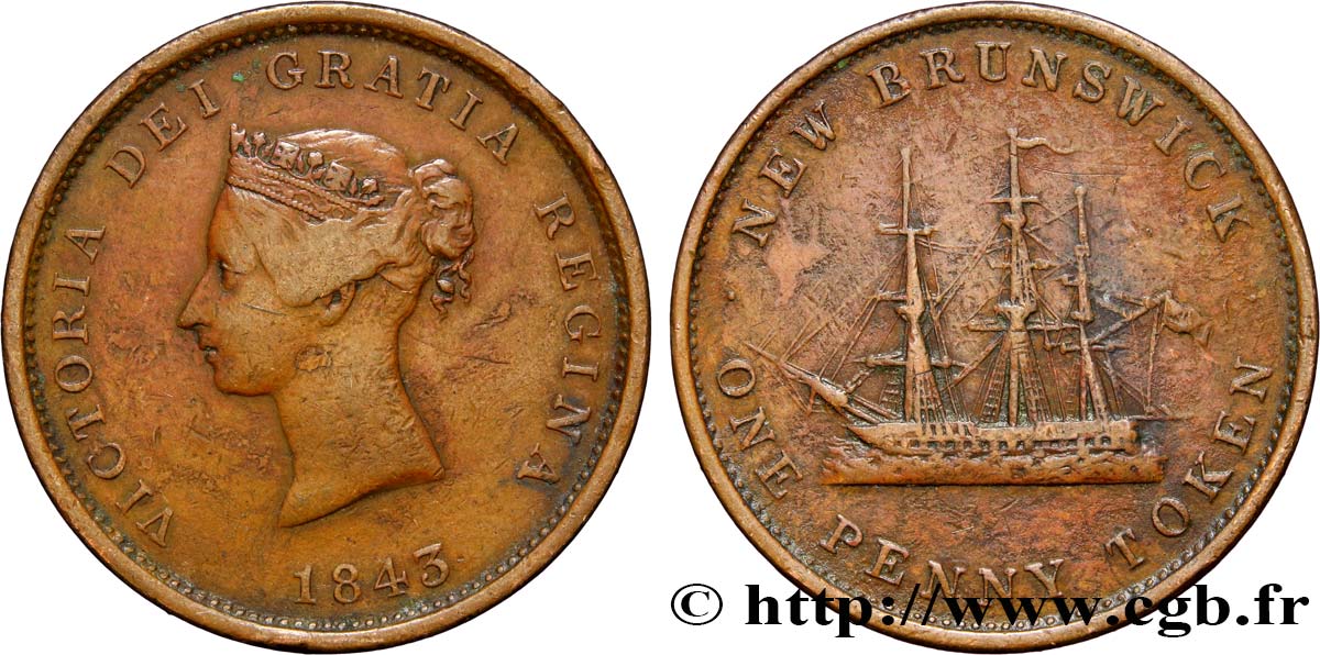 CANADá
 1/2 Penny Nouveau Brunswick Victoria 1843  BC+ 