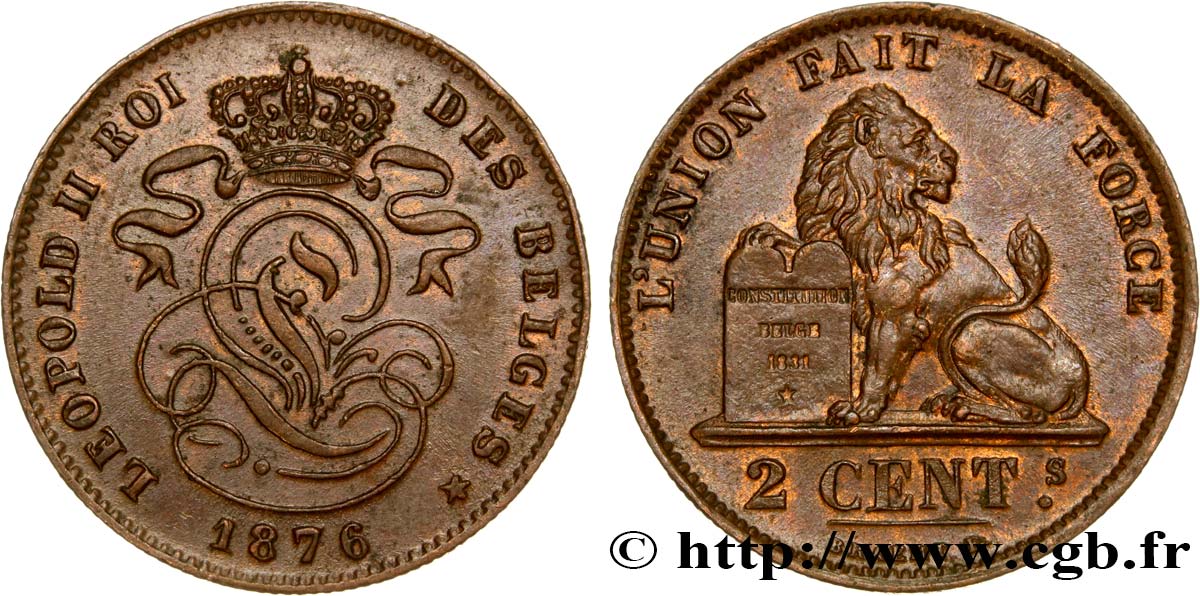 BELGIO 2 Centimes Léopold II 1876  SPL 