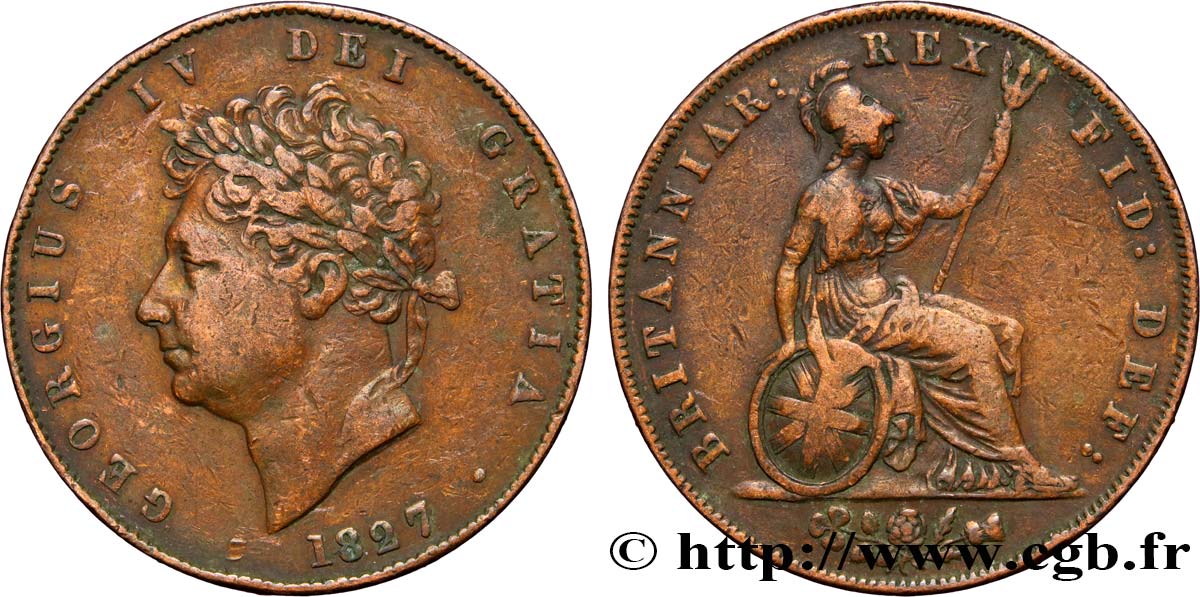 REGNO UNITO 1/2 Penny Georges IV / Britannia 1827  q.BB 