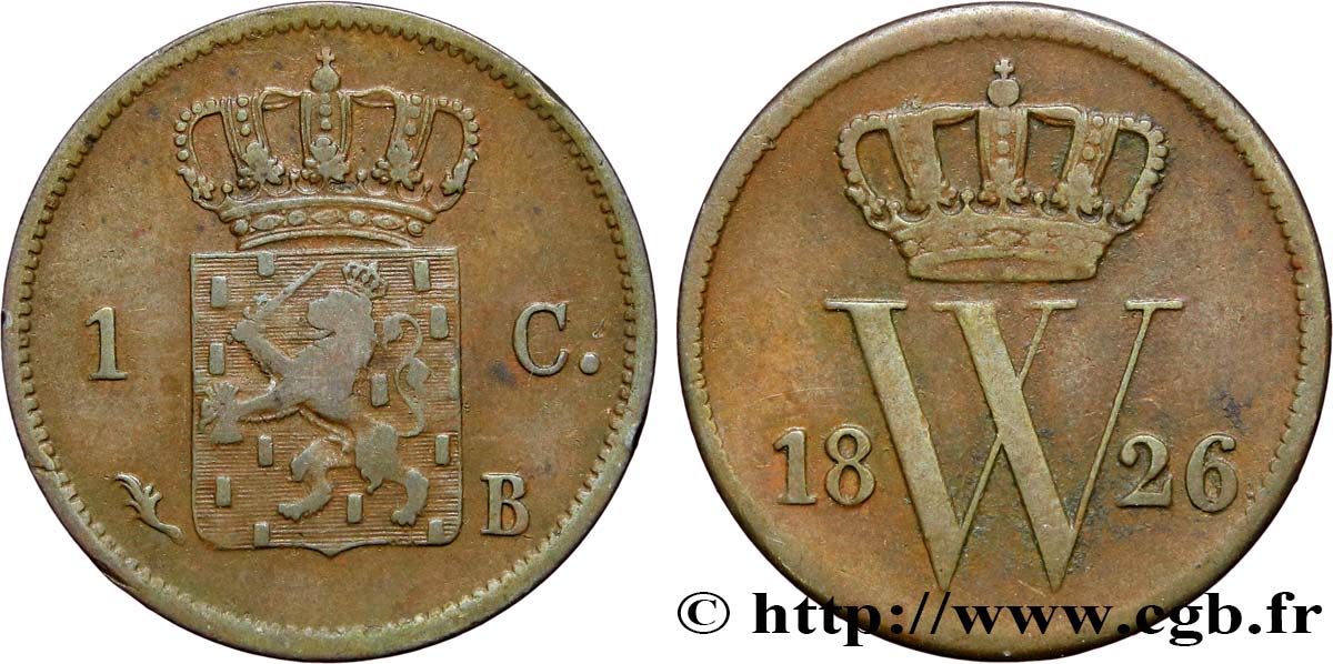 NETHERLANDS 1 Cent  emblème monogramme de Guillaume Ier 1826 Bruxelles VF 