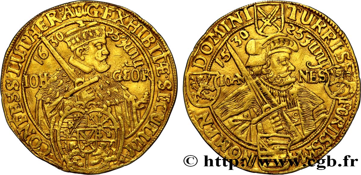 GERMANY - SAXONY - JEAN-GEORGES I Double ducat dit “de la Confession d’Augsbourg” 1630 Dresde XF 