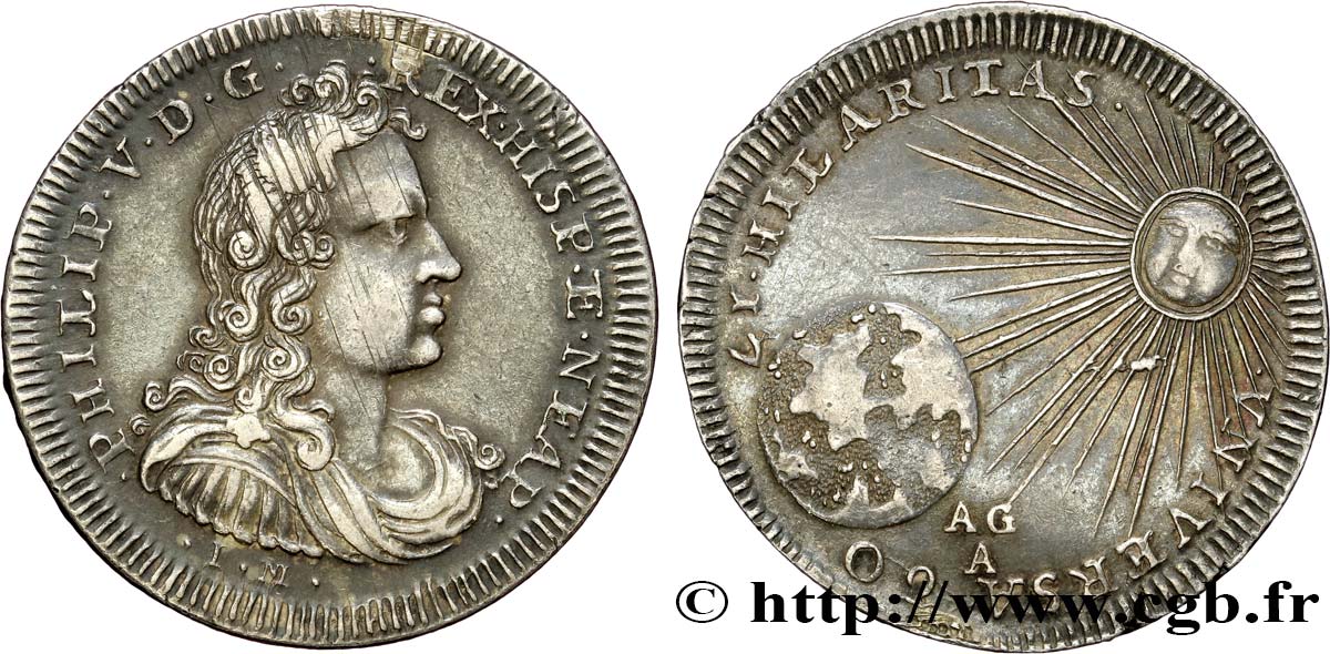 ITALY - KINGDOM OF NAPLES - PHILIP V OF SPAIN 1/2 Ducat 1702 Naples AU 