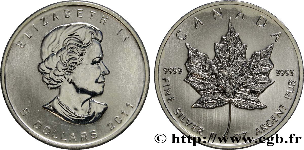 CANADA 5 Dollars (1 once) Proof feuille d’érable 2011  AU 