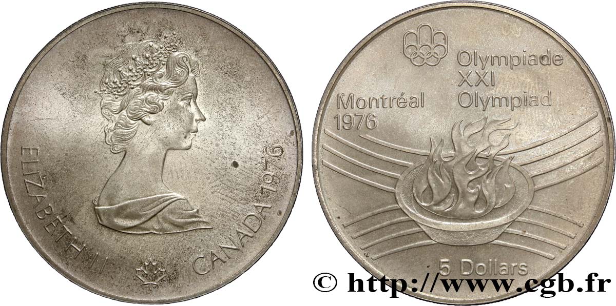 KANADA 5 Dollars Proof JO Montréal 1976 flamme olympique 1976  VZ 