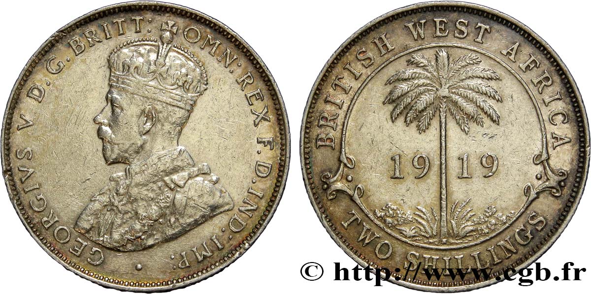 AFRICA DI L OVEST BRITANNICA 2 Shillings Georges V 1919 Heaton q.SPL 