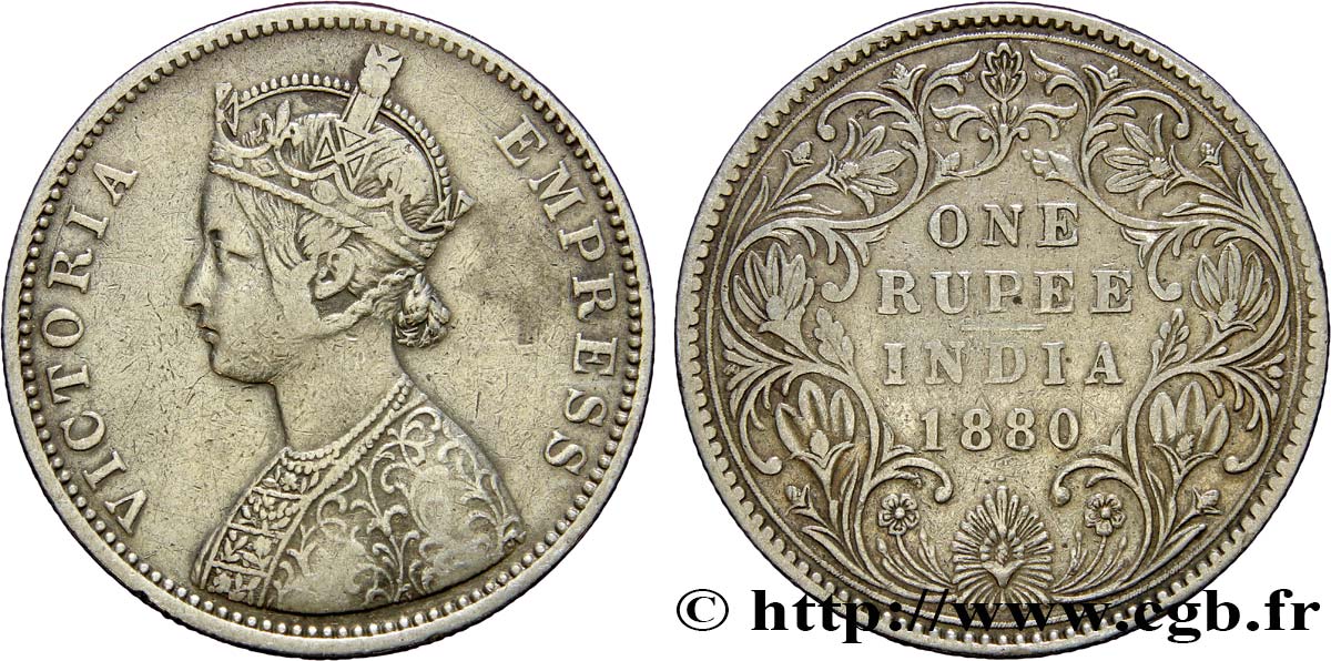 INDIA BRITÁNICA 1 Roupie Victoria 1880  Bombay BC+ 