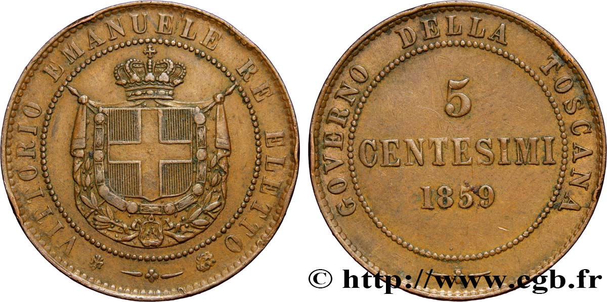 ITALY - TUSCANY 5 Centesimi Victor Emmanuel - Gouvernement de la Toscane 1859 Birmingham XF 