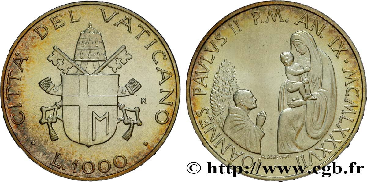 VATICAN ET ÉTATS PONTIFICAUX 1000 Lire Jean-Paul II an IX 1987 Rome SPL 