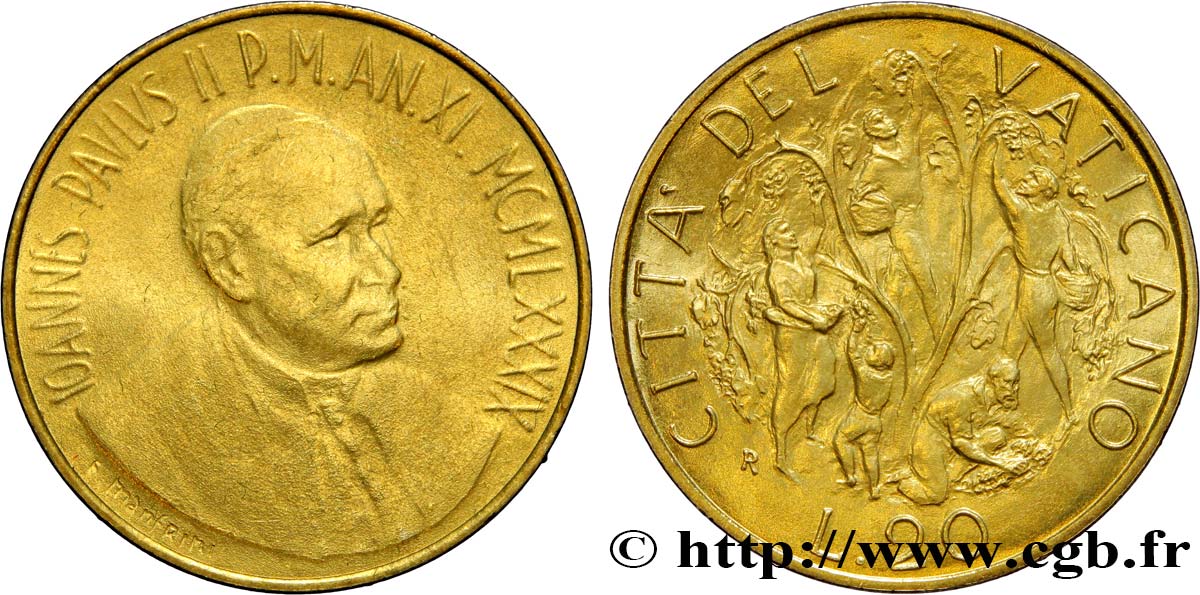 VATICAN AND PAPAL STATES 20 Lire Jean Paul II an XI 1989  MS 