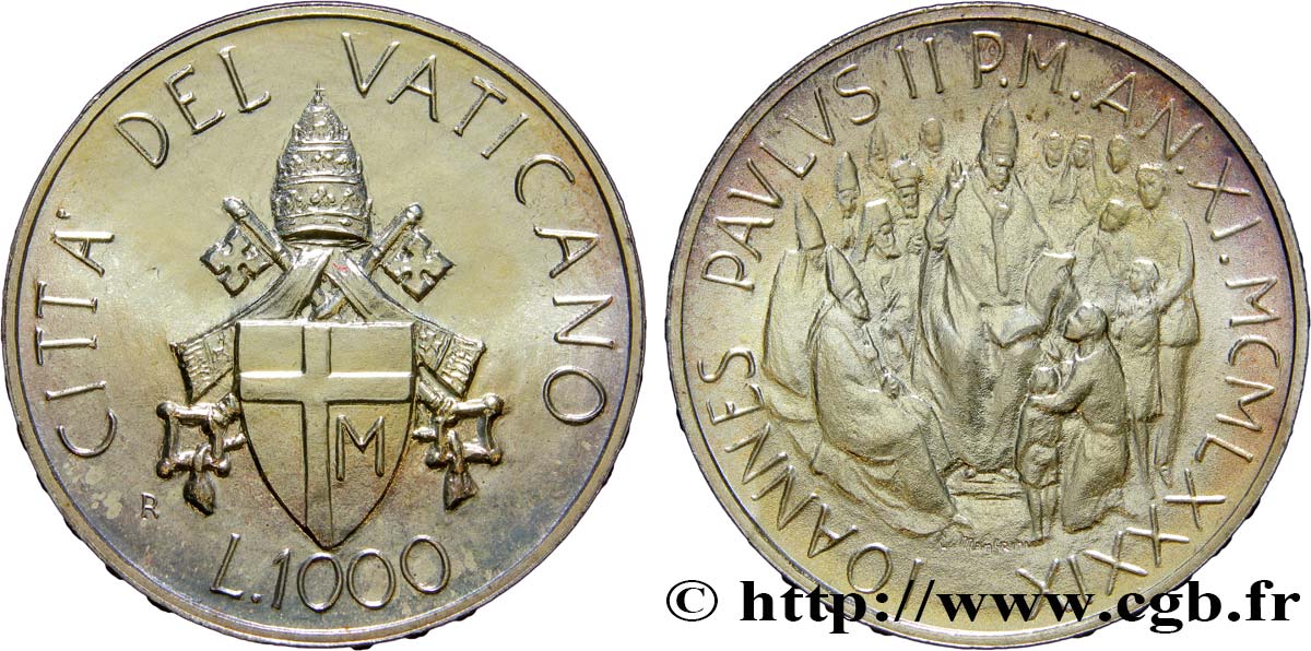 VATICANO Y ESTADOS PONTIFICIOS 1000 Lire Jean-Paul II an XI 1989 Rome SC 