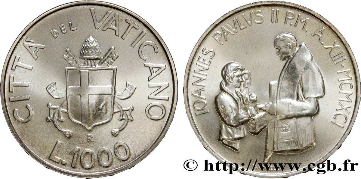 VATICAN ET ÉTATS PONTIFICAUX 1000 Lire Jean-Paul II an XIII 1991 Rome SPL 